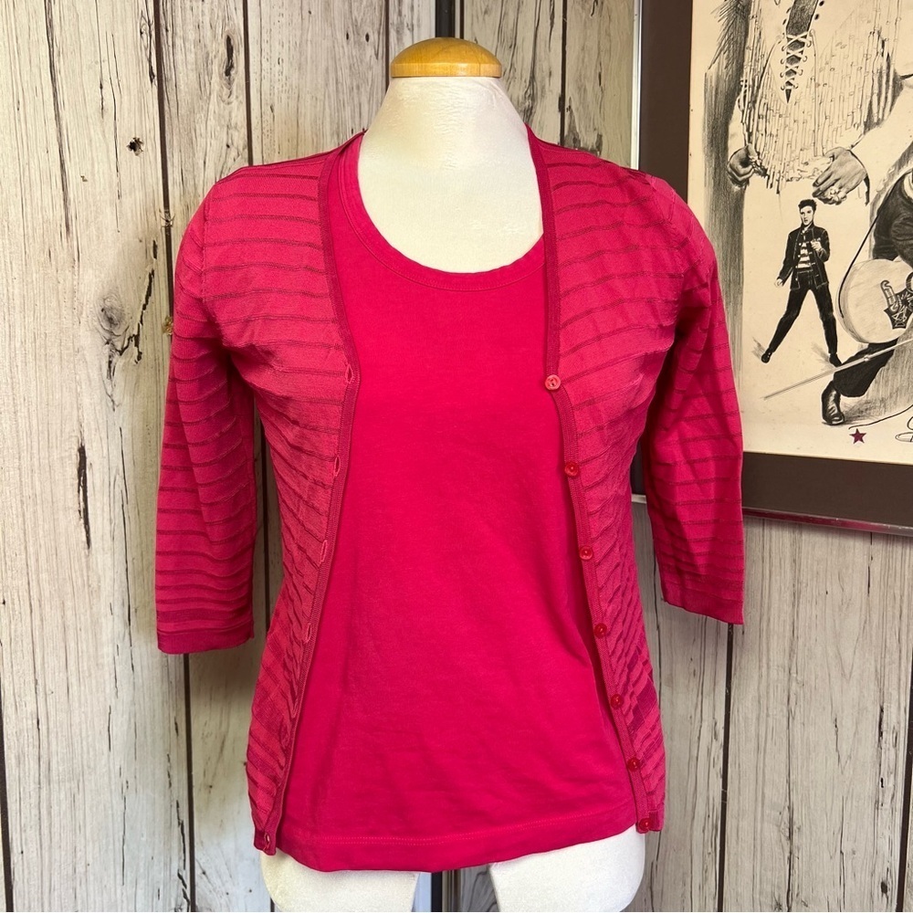 Chicho's Bright Pink Summer Cardigan and Matching Tee - Women's Size Small - Picture 2 of 8